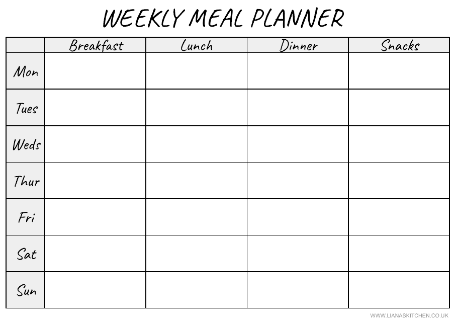 Weekly Meal Planner Template - Black and White