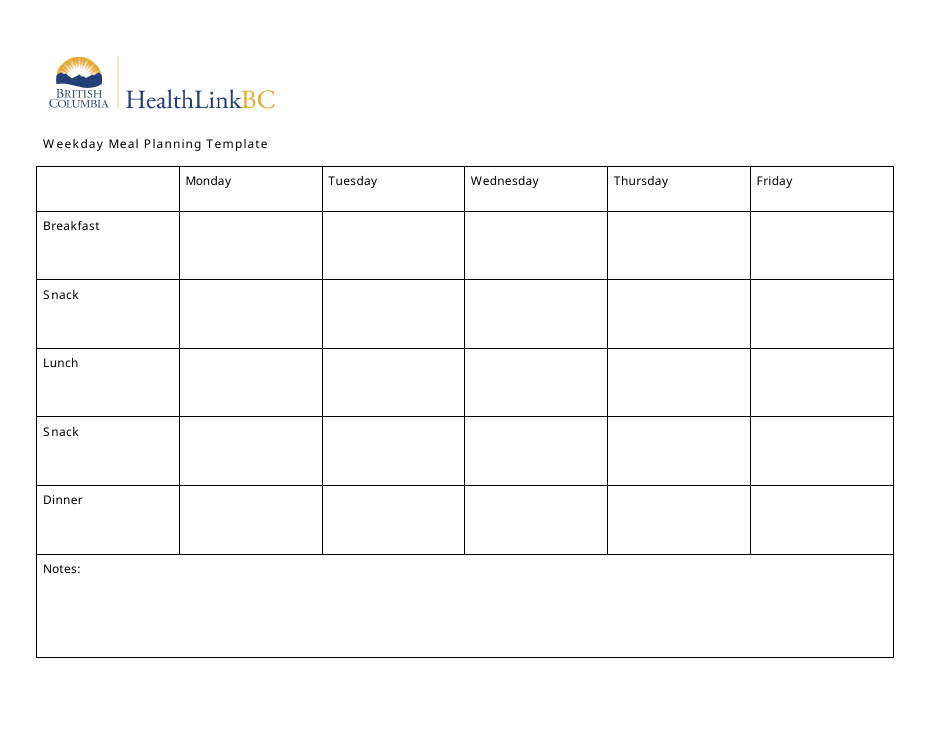 Weekday Meal Planning Template - British Columbia, Canada, Page 3