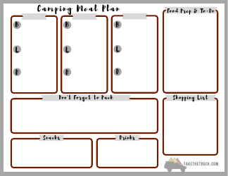 Document preview: Camping Meal Plan Template