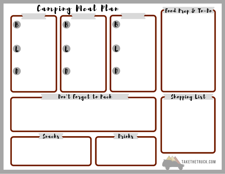 Camping Meal Plan Template, Page 1