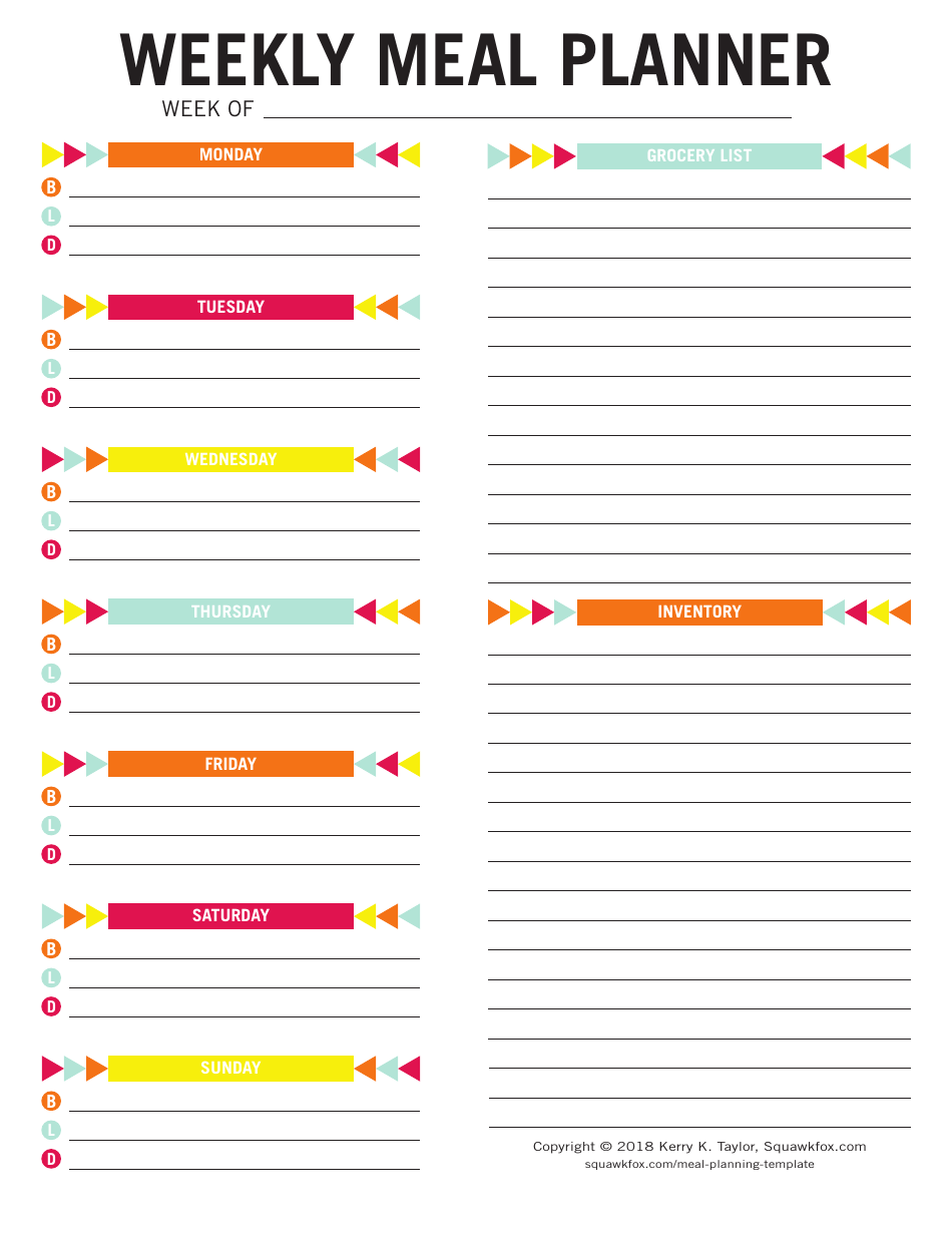 Preview of the Weekly Meal Planner Template - Kerry K. Taylor