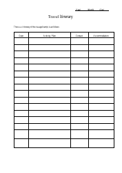 Document preview: Travel Itinerary Template - Table