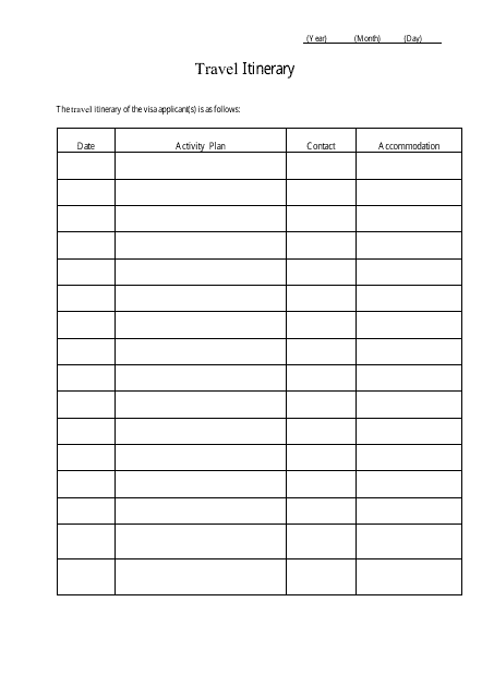 Travel Itinerary Template - Table