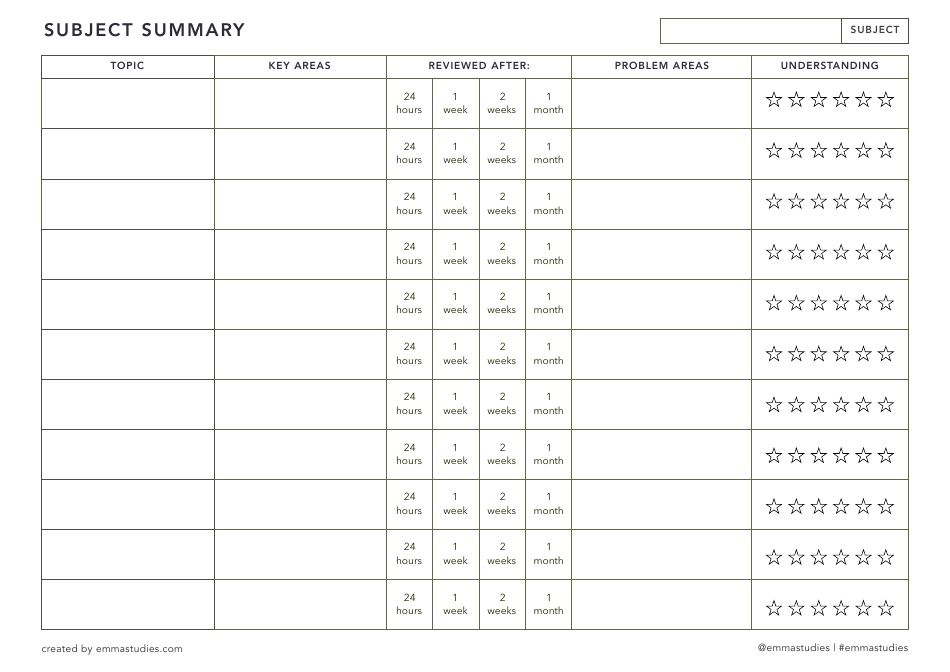 Study Planner Templates, Page 9