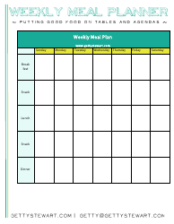Document preview: Weekly Meal Planner Template - Getty Stewart