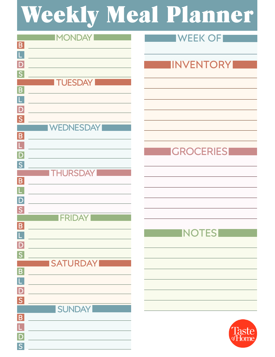 Weekly Meal Planner Template - Taste of Home Download Printable PDF ...