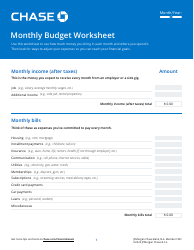 Document preview: Monthly Budget Worksheet - Chase