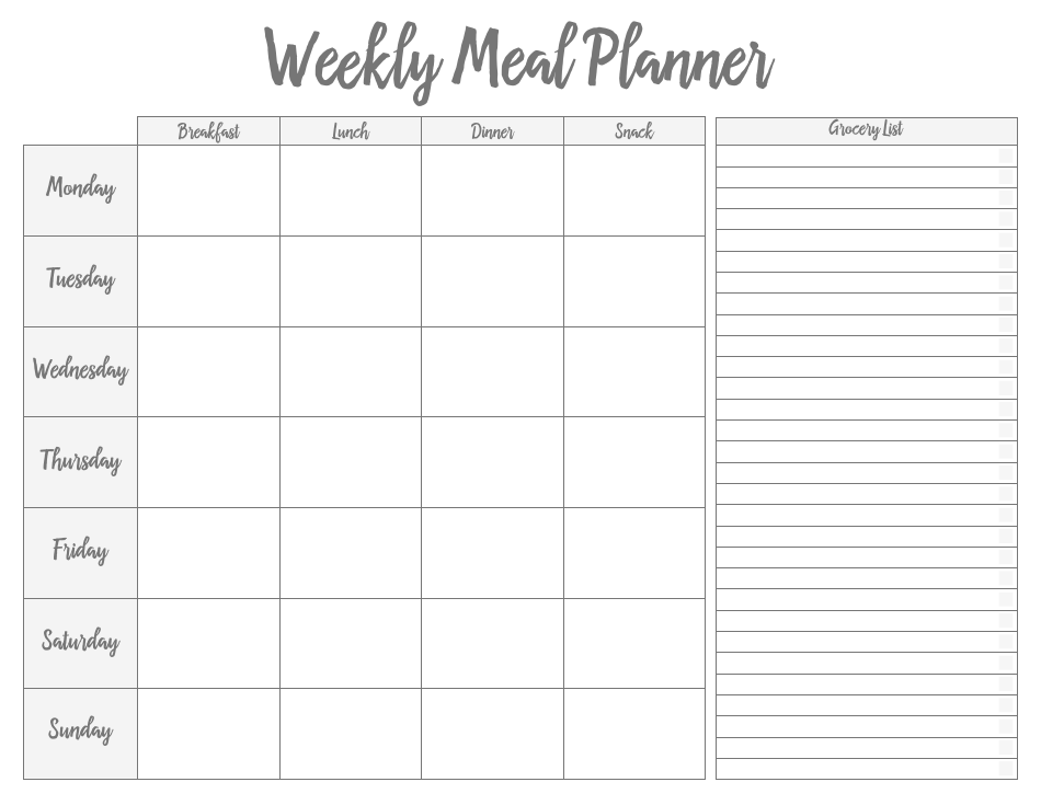 Weekly Meal Planner and Grocery List Template, Page 1