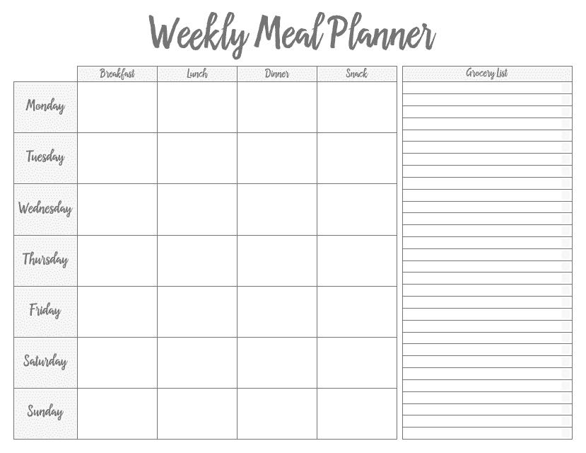 Weekly Meal Planner and Grocery List Template