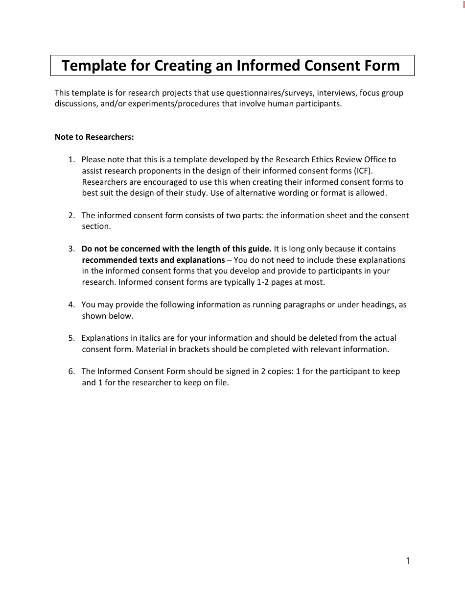 Template for Creating an Informed Consent Form, Page 1