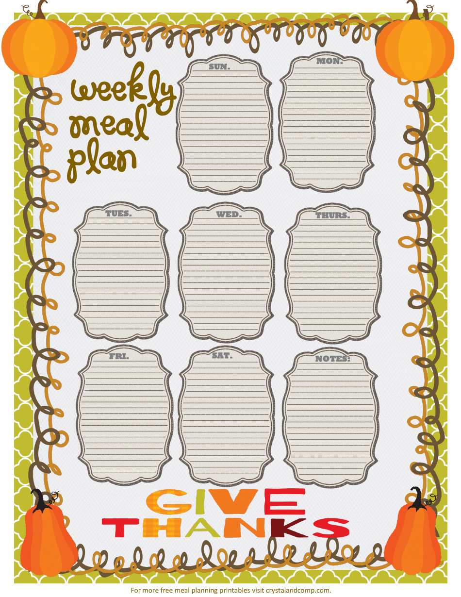 Thanksgiving Weekly Meal Planner Template, Page 1