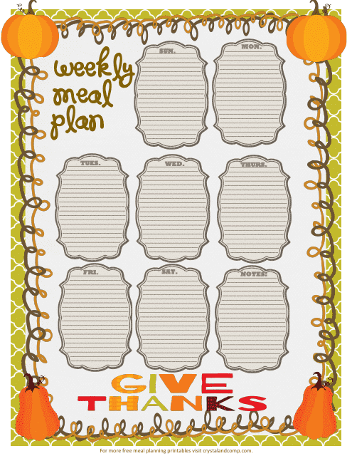 Thanksgiving Weekly Meal Planner Template Download Pdf
