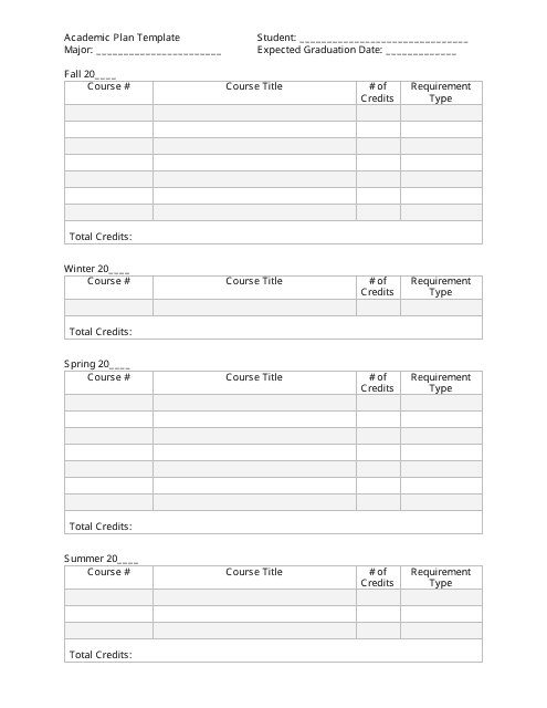 Academic Plan Template - An organized outline for planning academic goals and courses.