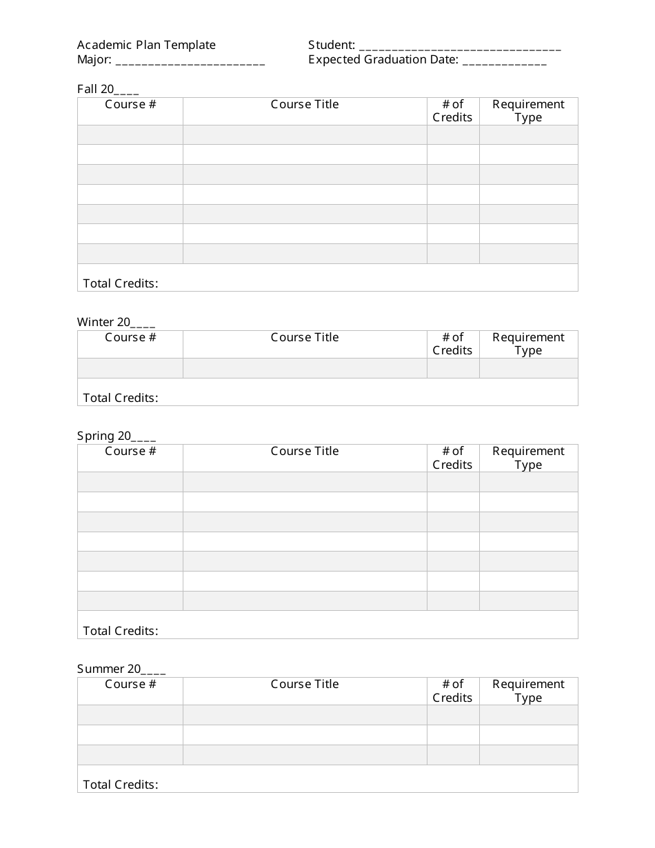 Academic Plan Template - An organized outline for planning academic goals and courses.