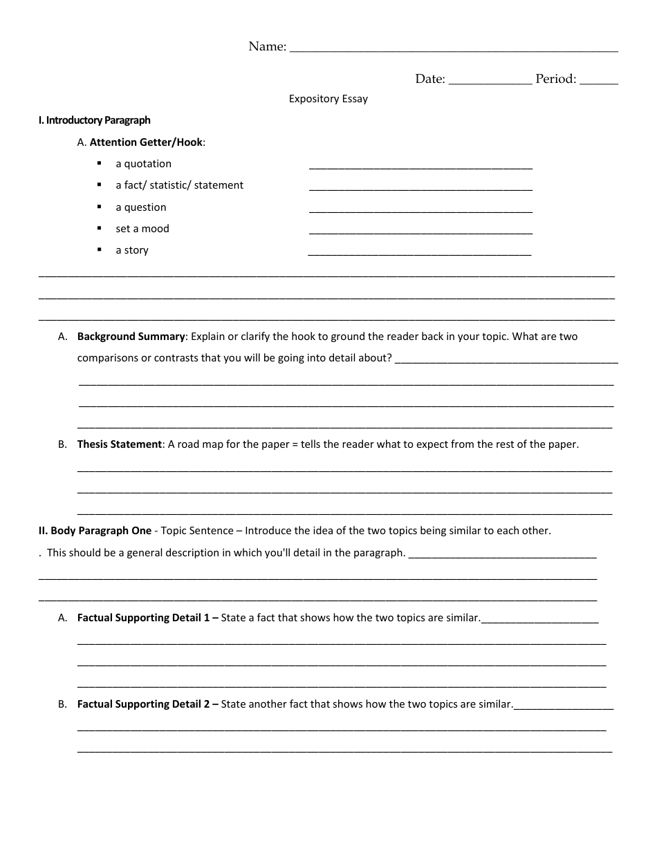 Outline Template for Writing an Expository Essay Download Fillable PDF