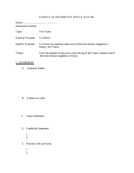 Document preview: Informative Speech Outline Template - Example