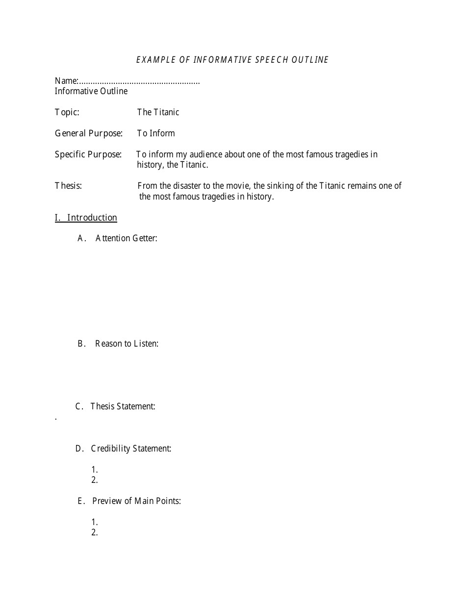 Informative Speech Outline Template Example Download Printable Pdf Templateroller 7203