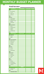 Document preview: Monthly Budget Planner Template - Green