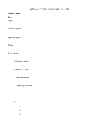 Document preview: Informative Speech Outline Template - Three Points