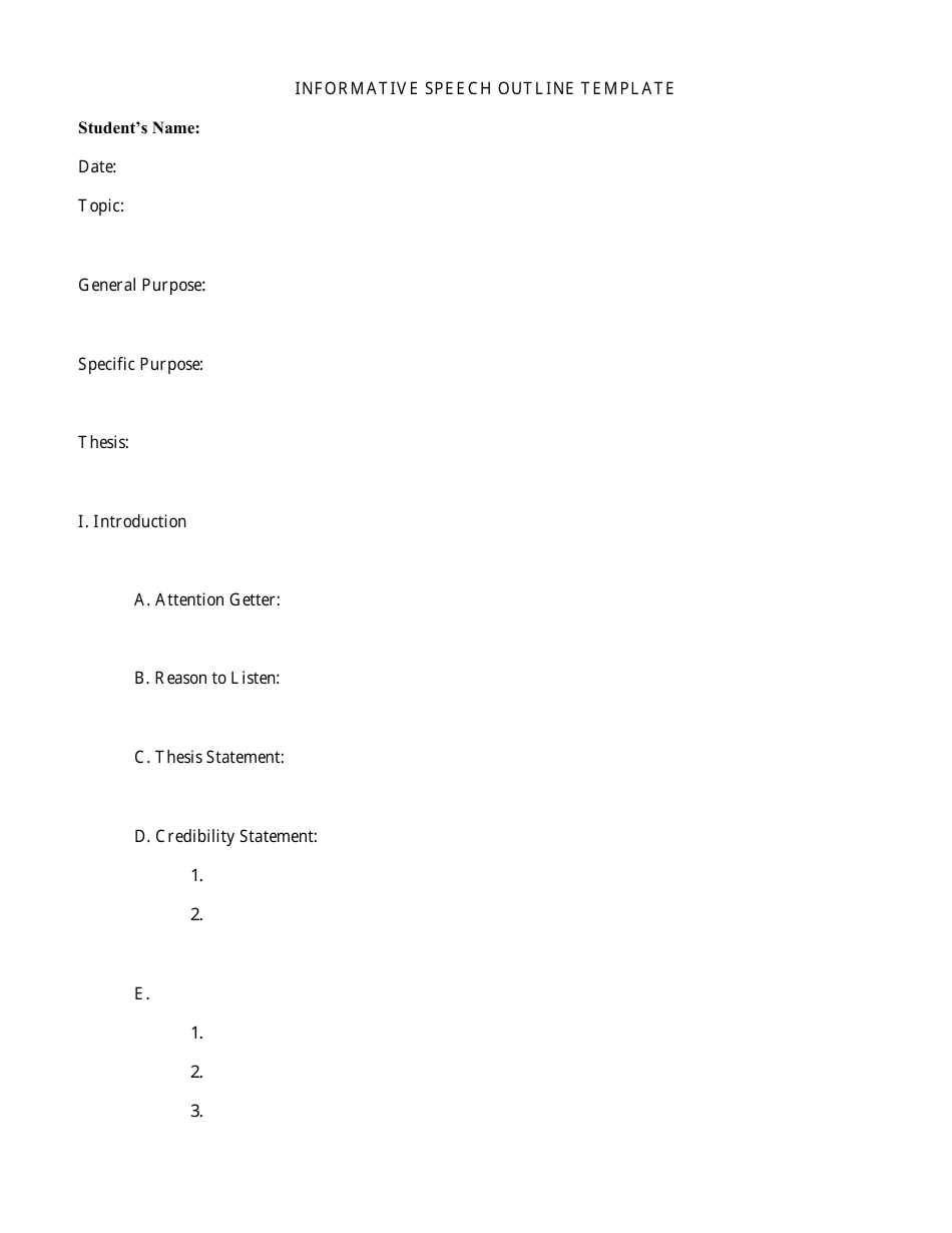 informative speech outline worksheet