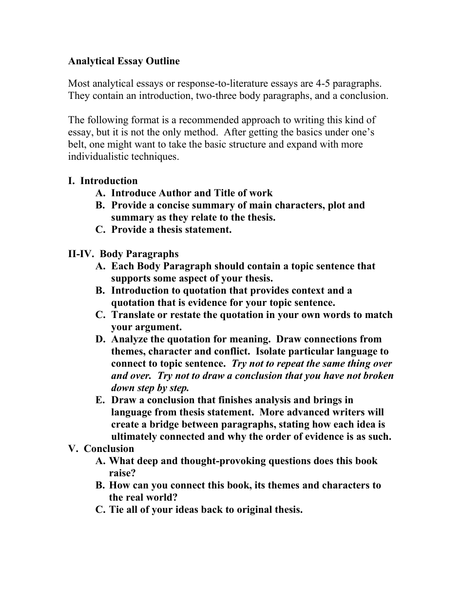 outline template for analytical essay