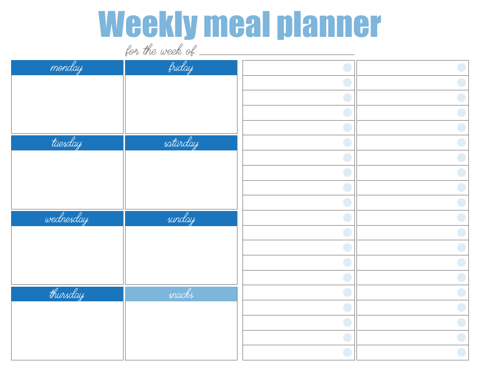 Weekly Meal Planner Template - Blue, Page 1