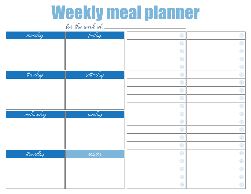 Weekly Meal Planner Template - Blue Download Printable PDF | Templateroller