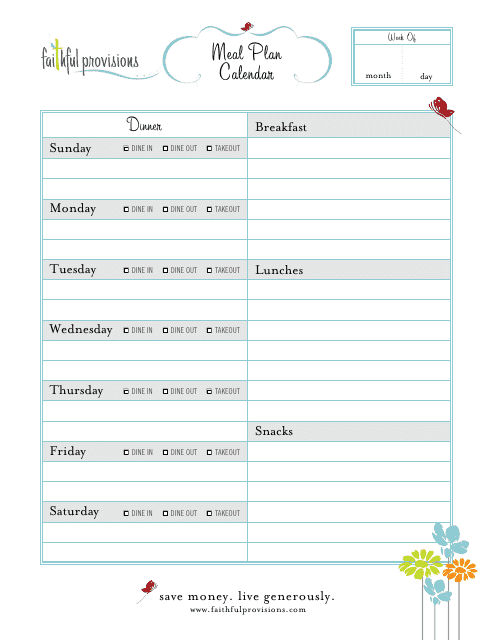 Meal Plan Calendar Template Image Preview