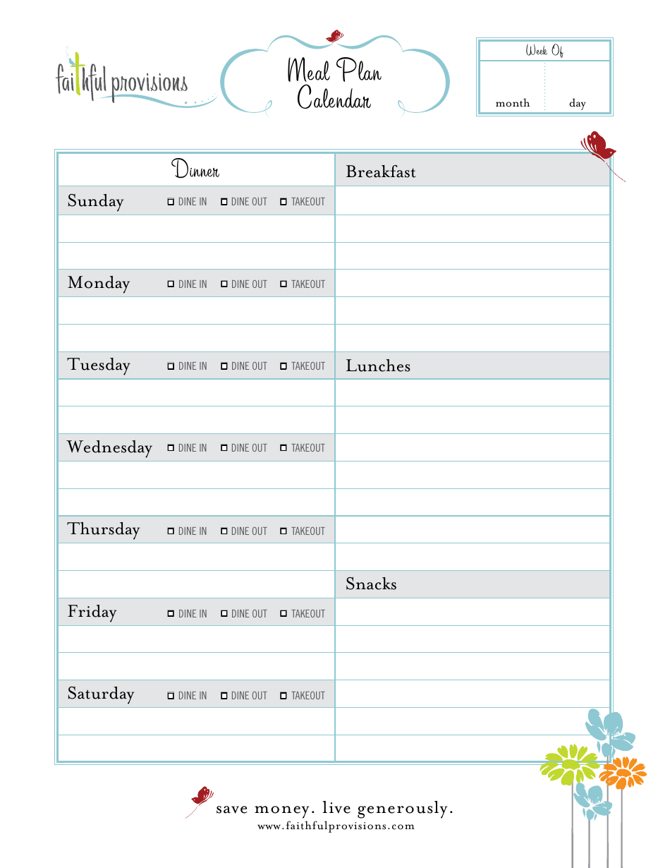 Meal Plan Calendar Template Image Preview