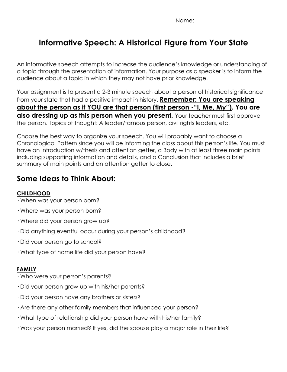 Historical Person Speech Outline - Word Document Preview