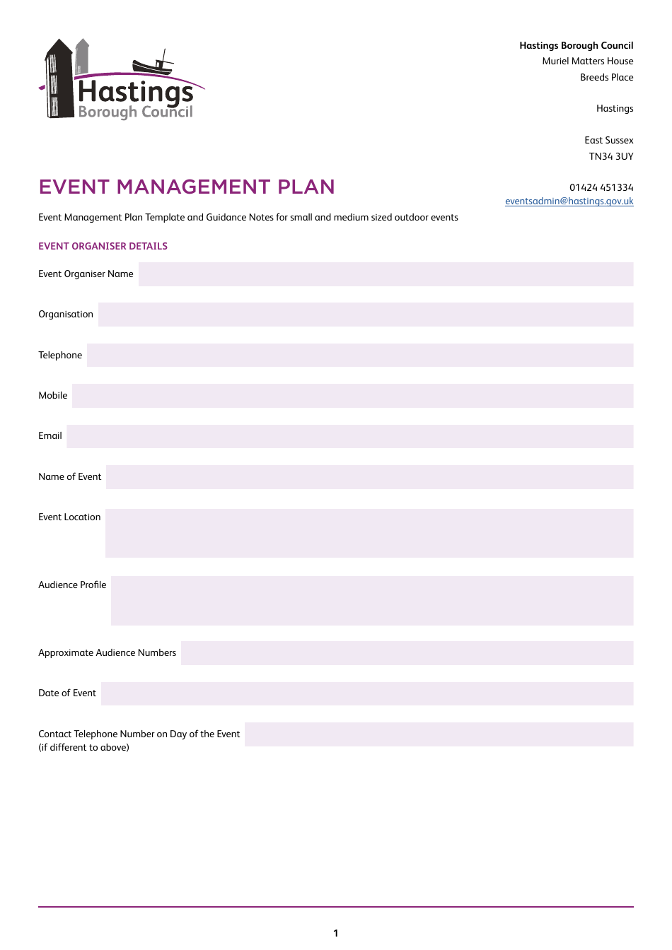 Event Management Plan - Hastings Borough, United Kingdom, Page 1
