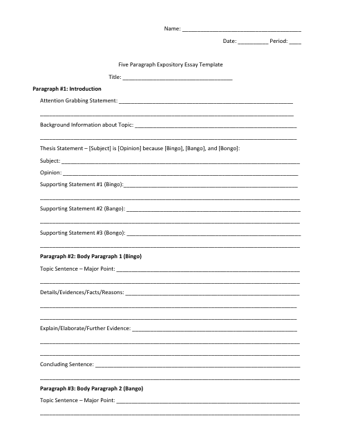 Five Paragraph Expository Essay Template - Blank Microsoft Word Document