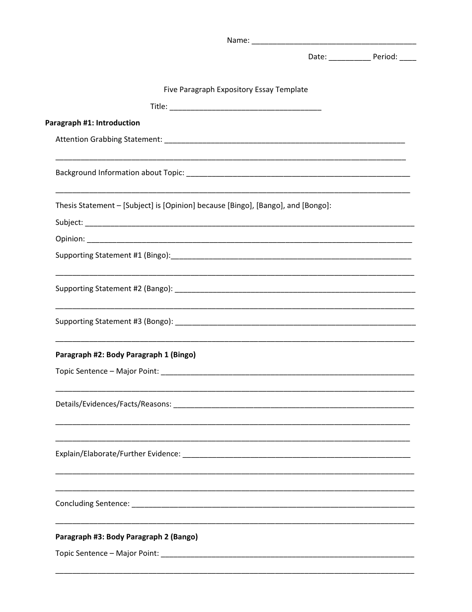 Five Paragraph Expository Essay Template - Blank Microsoft Word Document