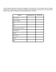 Document preview: School Year Expense Worksheet