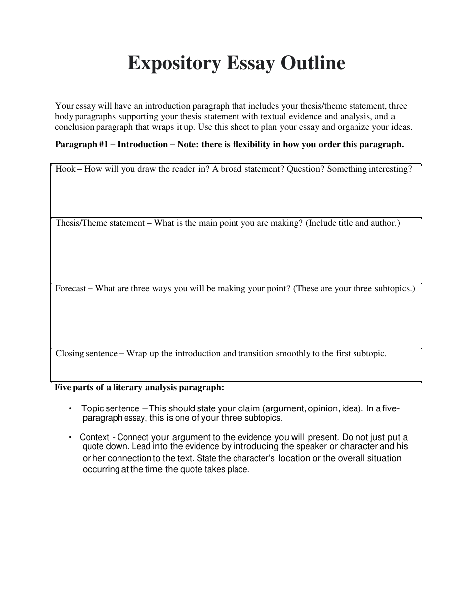 Expository Essay Outline Document Template Preview