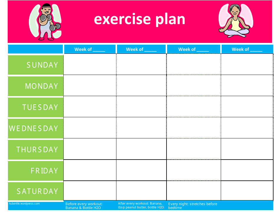 Weekly Exercise Planner Template, Page 1