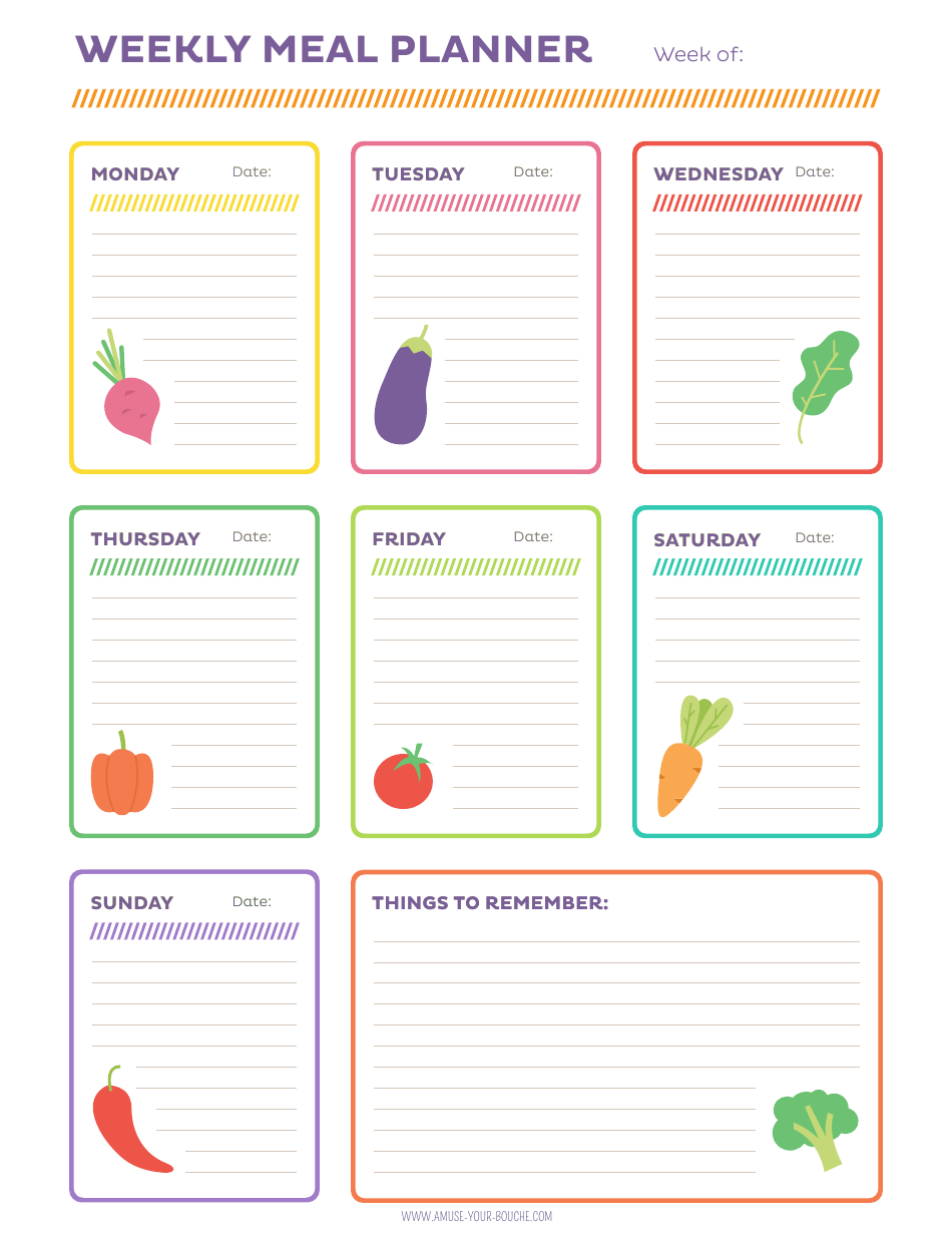 Weekly Meal Planner Template - Vegetables, Page 1