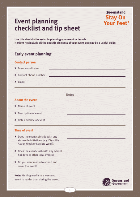 Event Planning Checklist and Tip Sheet - Queensland, Australia Download Pdf