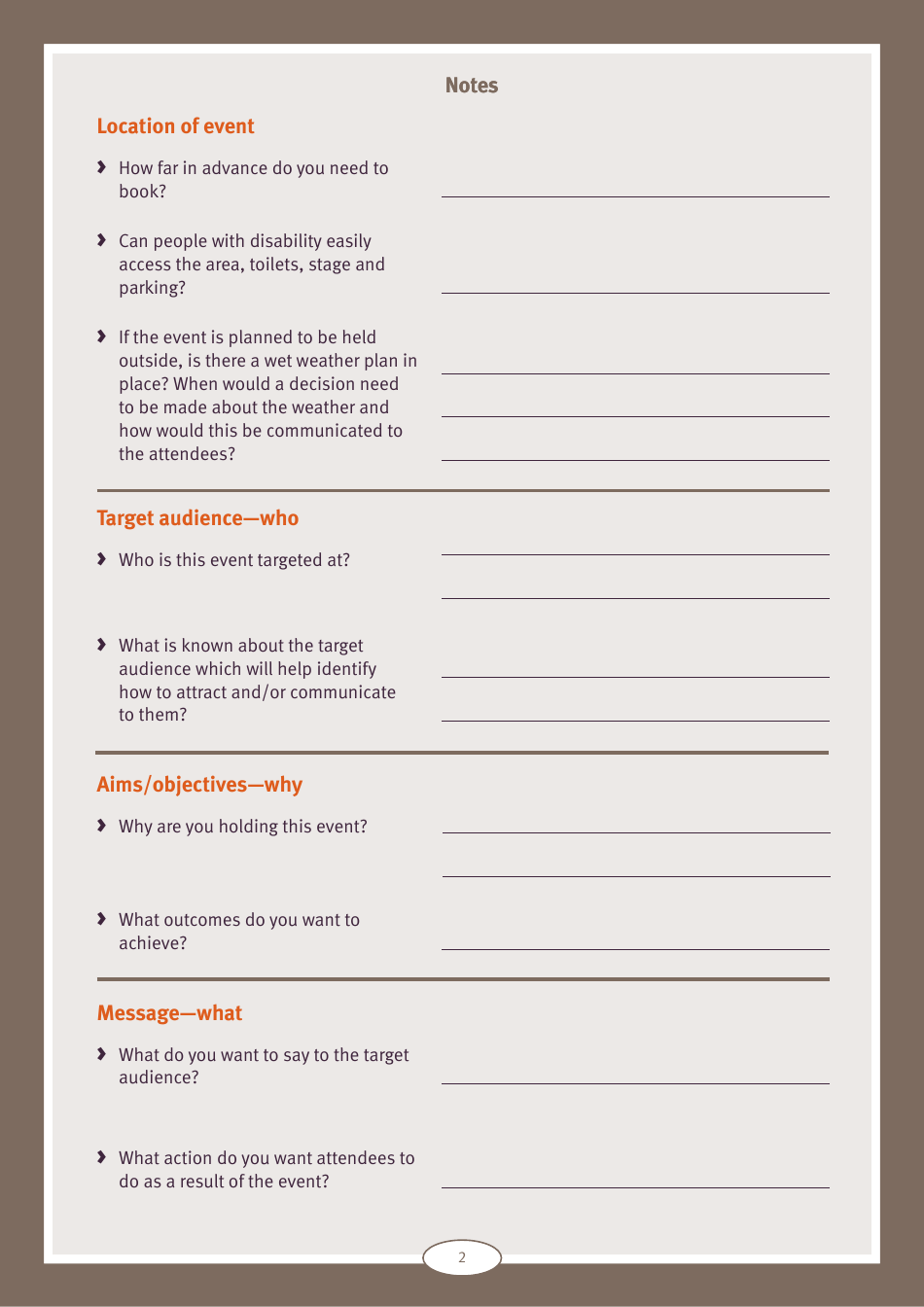 Event Planning Checklist and Tip Sheet - Queensland, Australia, Page 2