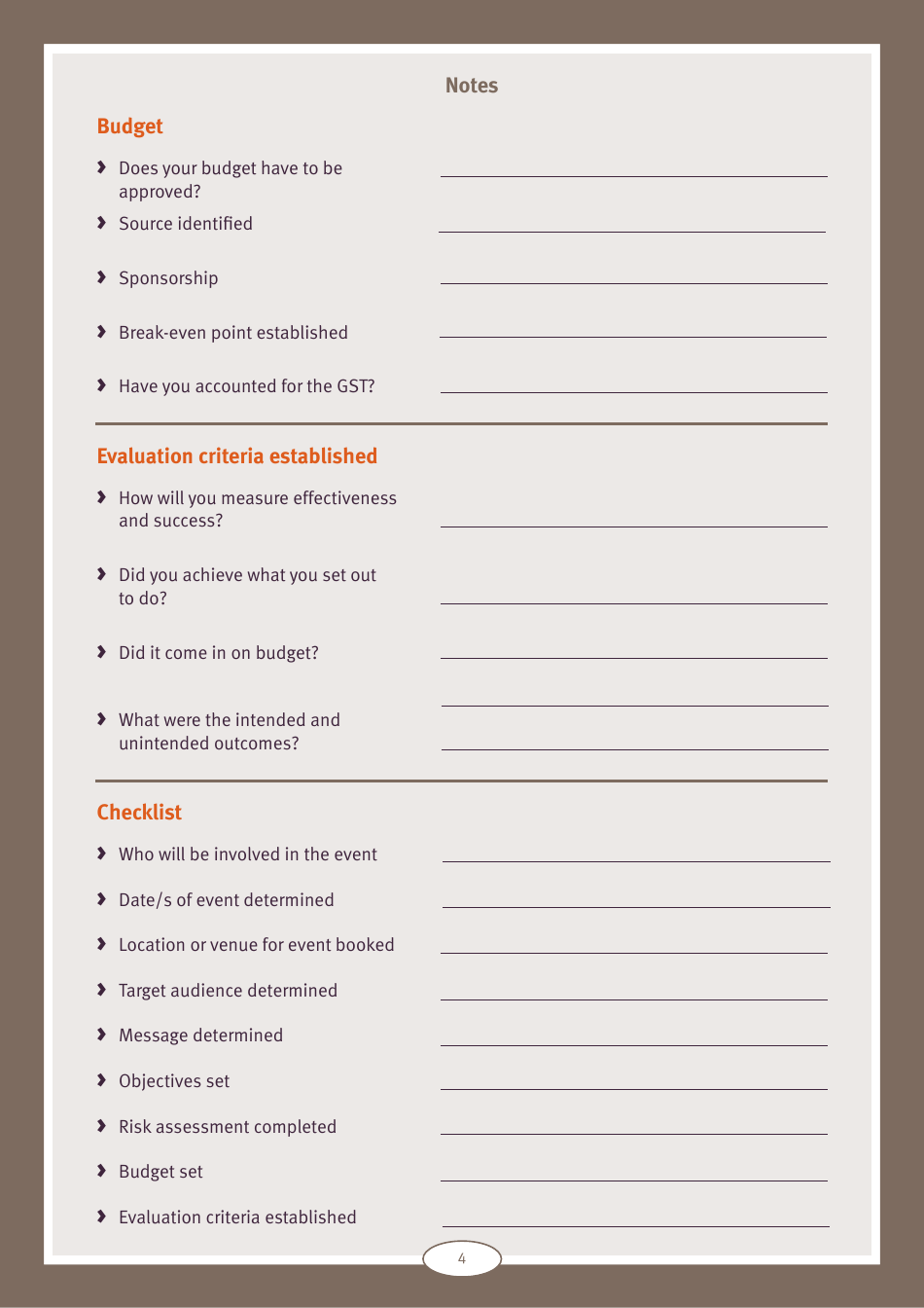 Event Planning Checklist and Tip Sheet - Queensland, Australia, Page 4