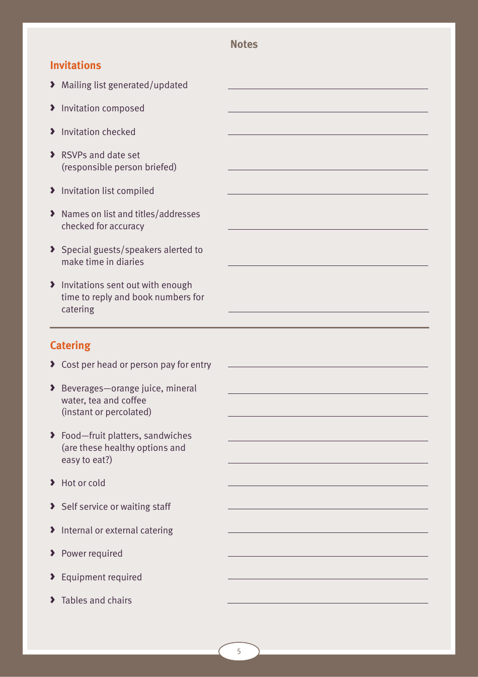 Event Planning Checklist and Tip Sheet - Queensland, Australia, Page 5