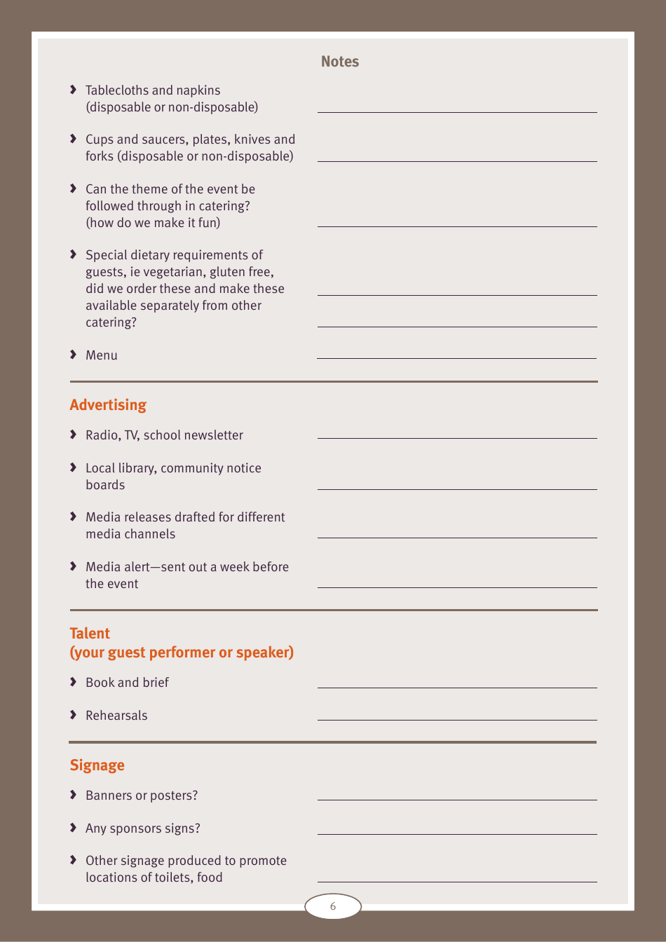 Event Planning Checklist and Tip Sheet - Queensland, Australia, Page 6