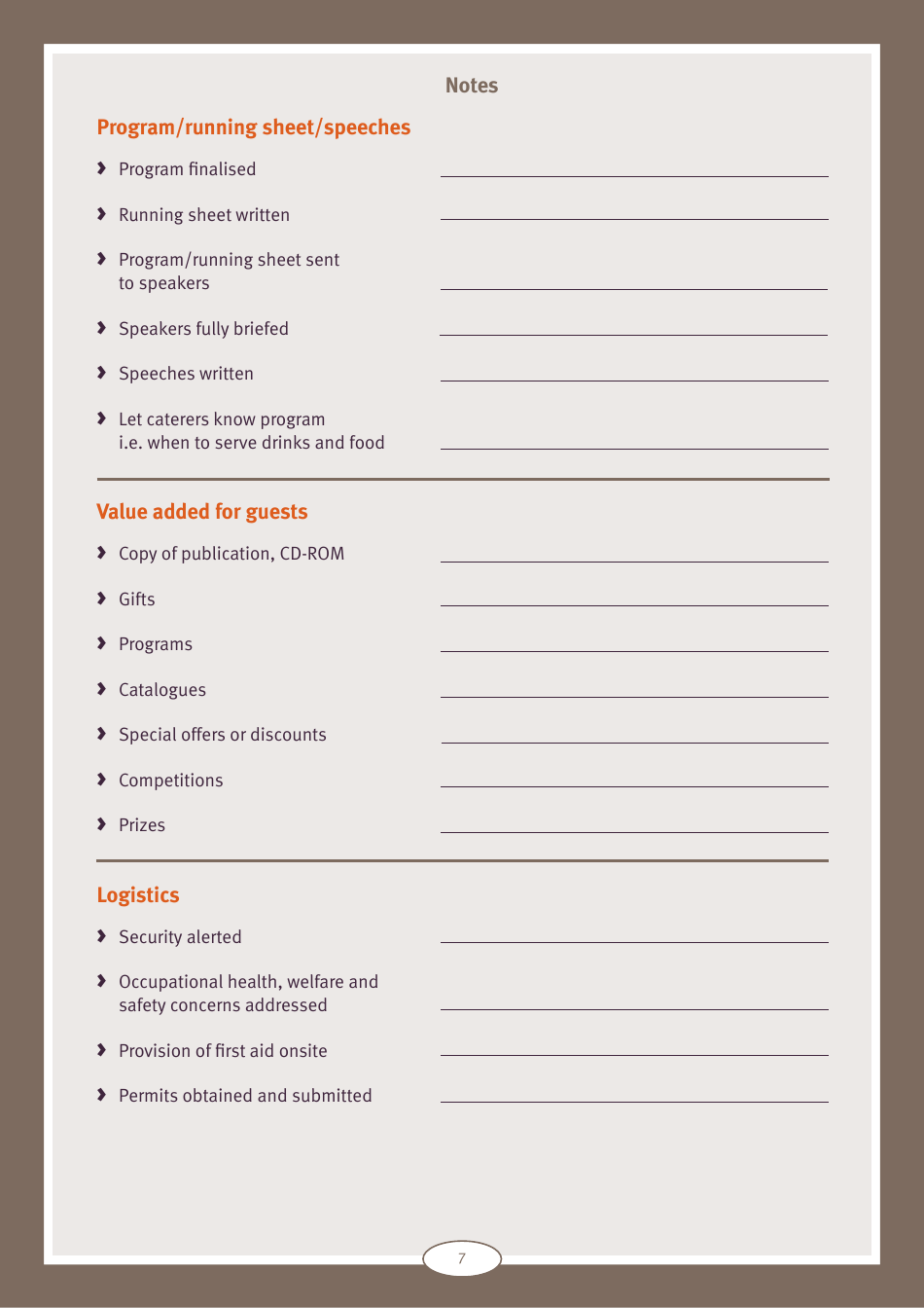 Event Planning Checklist and Tip Sheet - Queensland, Australia, Page 7