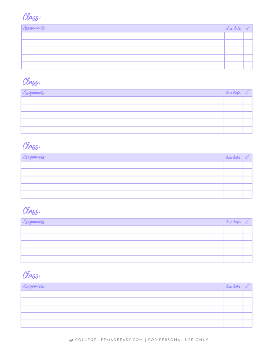 Assignment Tracker and Planner Template, Page 3