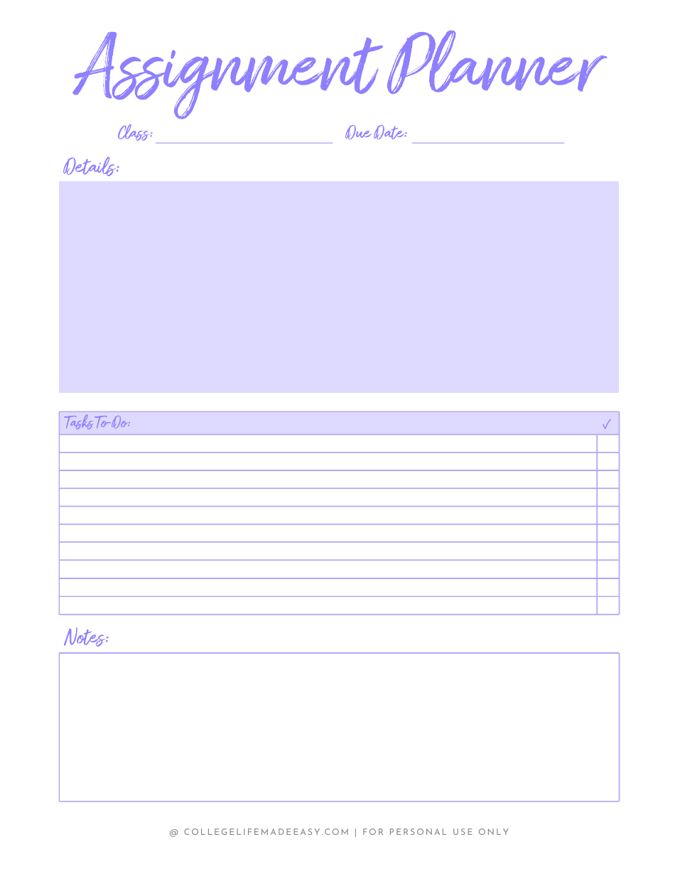Assignment Tracker and Planner Template, Page 4