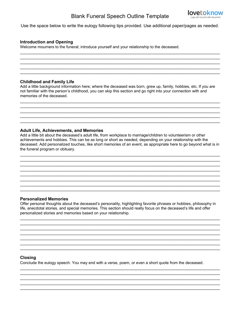 Blank Funeral Speech Outline Template - A Comprehensive Guide for Crafting a Personalized Speech