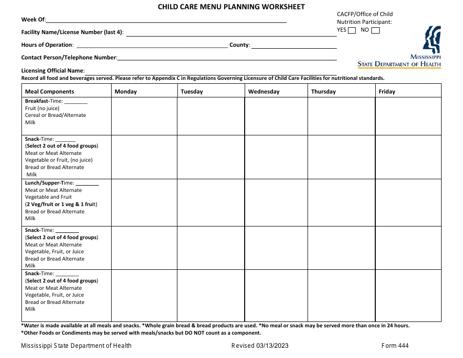 Form 444 - Fill Out, Sign Online and Download Fillable PDF, Mississippi ...