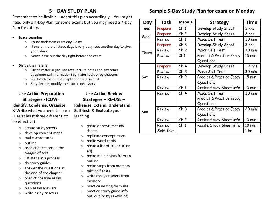 5-day Study Plan Template - A Comprehensive Guide on Creating an Effective Study Schedule