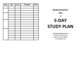 5-day Study Plan Template, Page 2