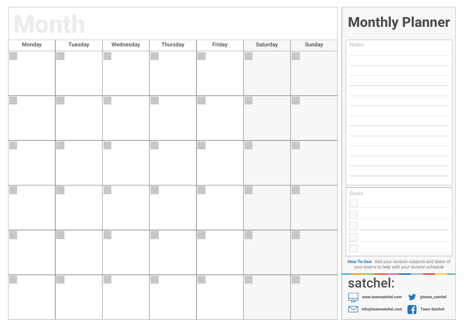 Monthly Planner Template - Grey